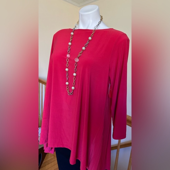 Attitudes By Renee Red/Pink Long Asymmetrical Pleated In Back  3/4 Sleeves Sz L. - Picture 6 of 13